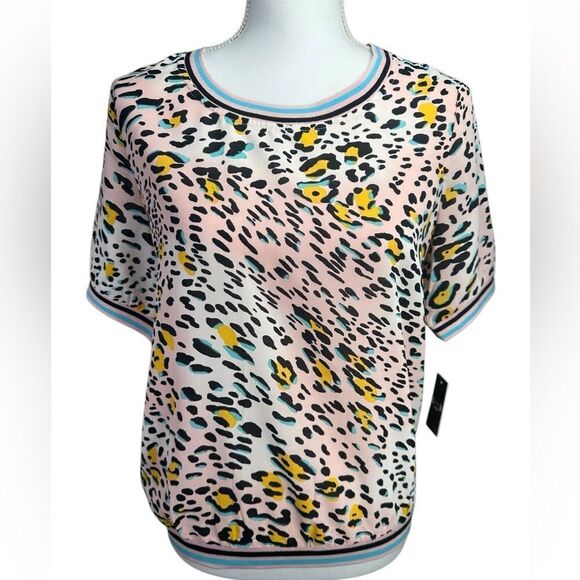 A.Z.I New York Colorful Animal Print Short Sleeve Top Size S - Picture 1 of 11